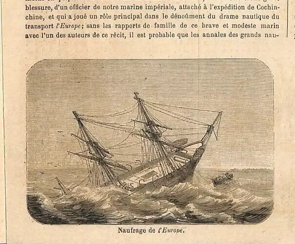 Expédition De Cochinchine / Naufrage De L' Europe / Gravure Engraving 1862