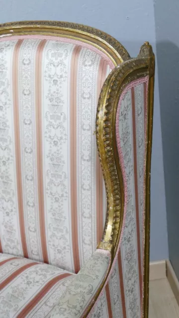 Fauteuil Bergère à Oreilles De Style Louis XVI En Bois Doré, époque Fin XIX ème 3