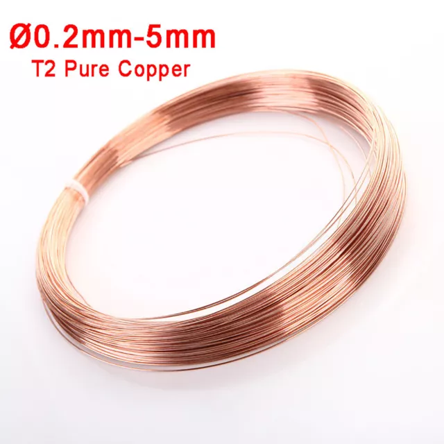 Round T2 Copper Wire Solid Bare 99.9% Pure Copper Wire Ø0.2mm - Ø5mm Conductive