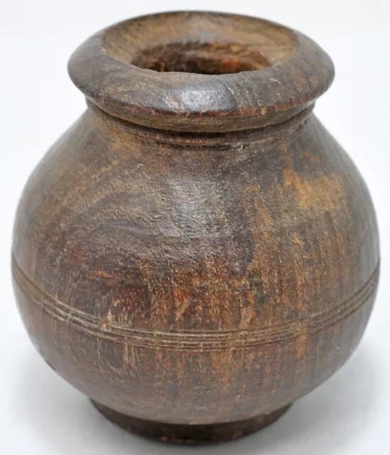 Handmade Vintage Wooden Pot Himachal Matka Old Hand Carved 