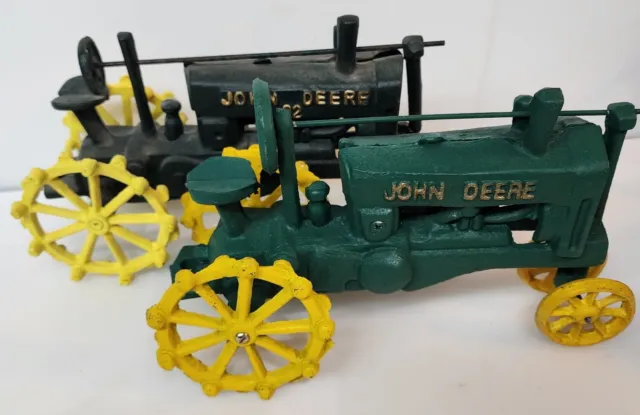 2  Vintage John Deere Cast Iron Tractor Toys