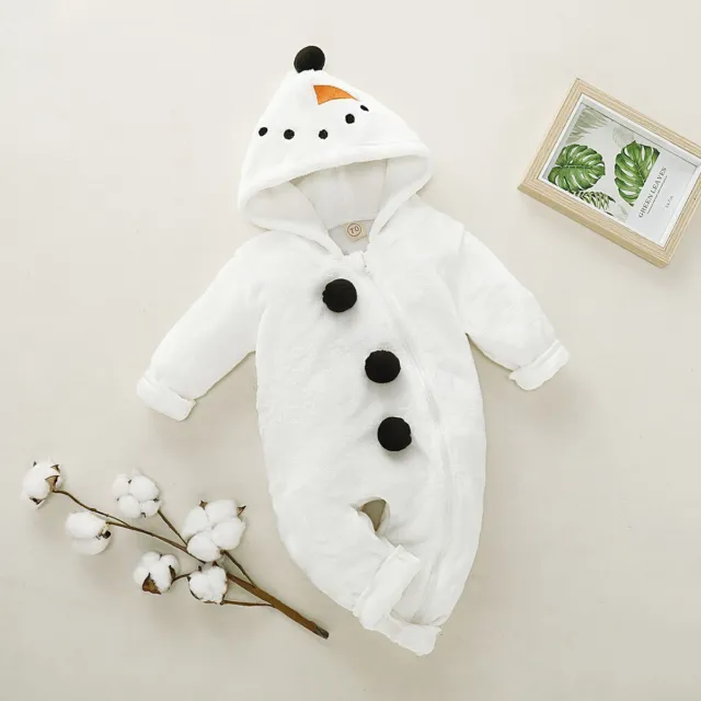 Baby Boy Girl Newborn Snowman Hooded Jumpsuit White Climbing Xmas Gift Suit
