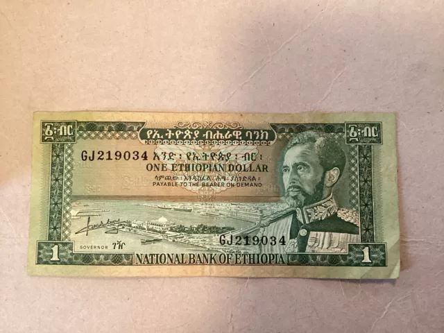 One National Bank of Ethiopia One Dollar Bill with Hailie Selassie GJ219034