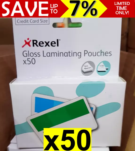 NEW IN BOX 50x Rexel Credit ID Card Laminating Pouches Gloss 54x86mm 125 Micron