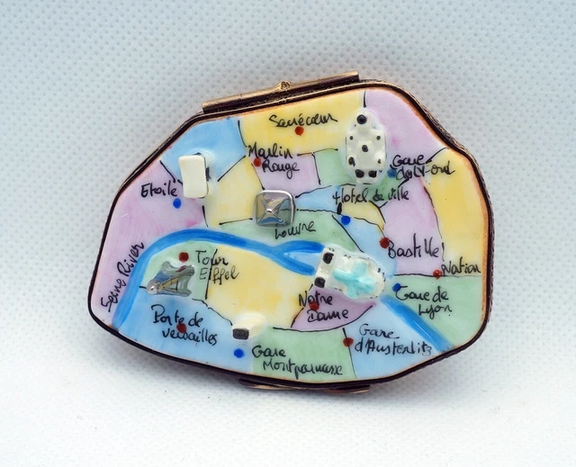 New French Limoges Trinket Box Amazing Paris Metro Map w Famous Paris Monuments 4