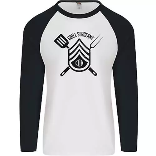 BBQ Grill Sergeant Chef Cook Food Funny Mens L/S Baseball T-Shirt