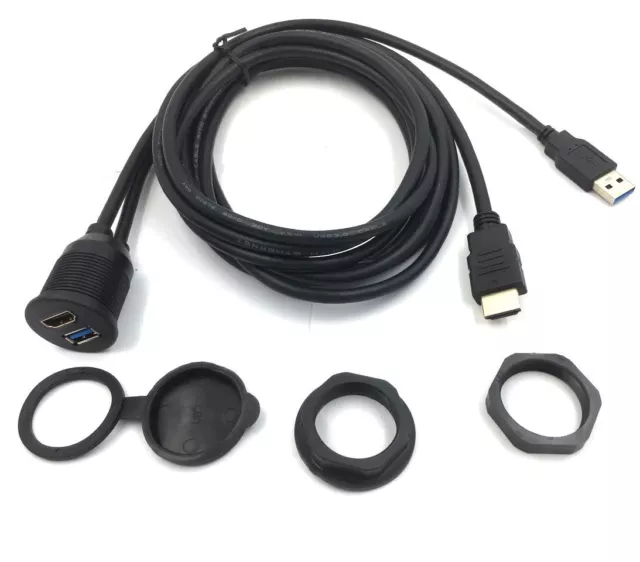 Câble de montage HDMI 2 Ports USB 3.0 Câble d'extension pour montage voiture