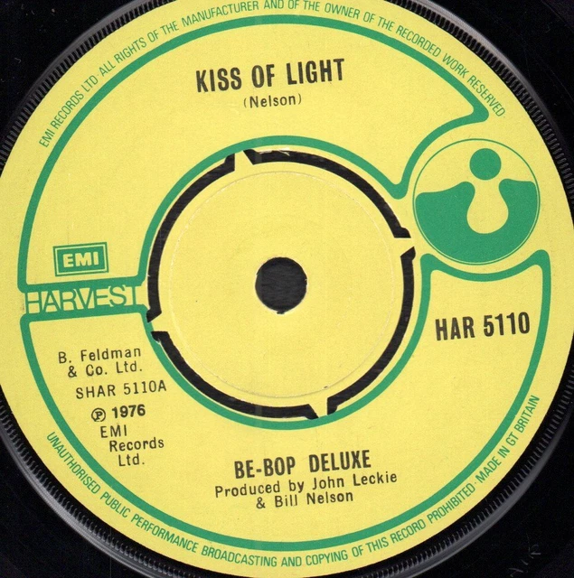 Be Bop Deluxe Kiss of Light 7" vinyl UK Harvest 1976 4 prong label design
