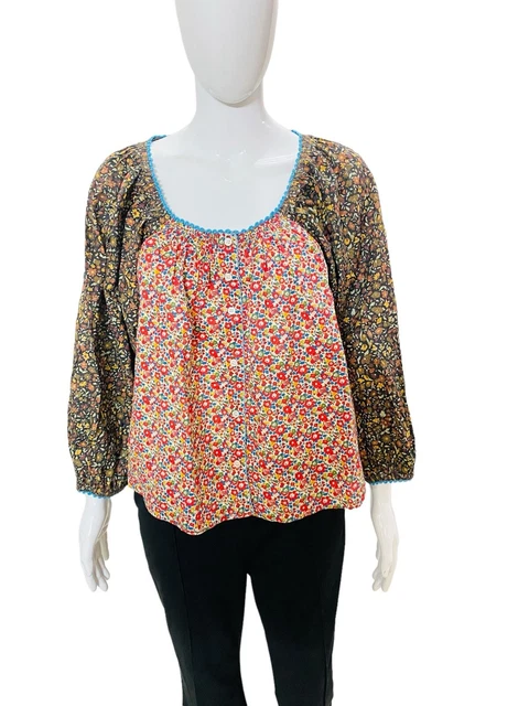 Chemisier Tunique Femme CHARMANCE - Taille 48 (46D/20UK) - Polyester Bleu à Pois/feuilles - Neuf Sans étiquette