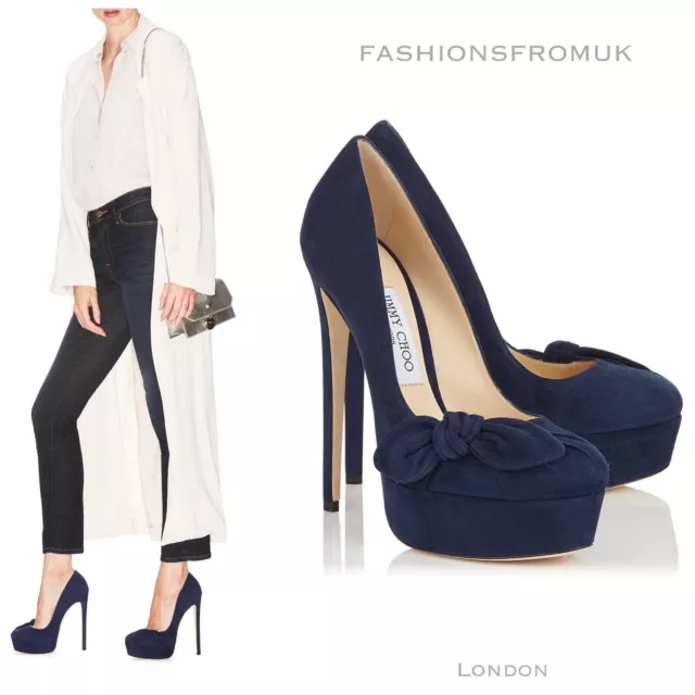 JIMMY CHOO KENEDY NAVY SUEDE Leather sexy platform Heels 38