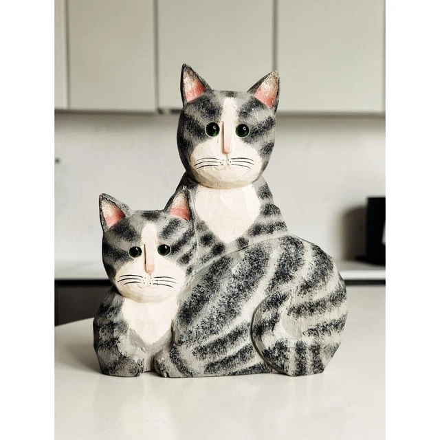 JAMES HADDON SIGNED Folk Art Cat Figurine Set of 2 $38.95