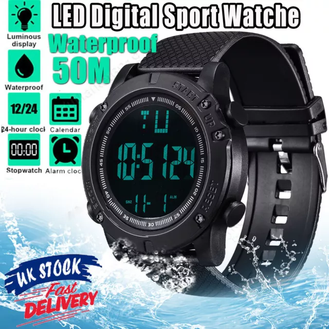 LED Digital Sport Watch Stopwatch Date Military Life Waterproof For Mens Womens