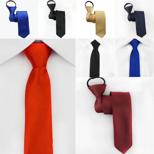 Mens Kids Lazy Zipper Necktie Skinny Business Wedding Solid Zip Up Neck Tie 48cm