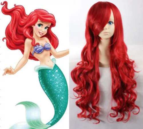 Princess Little Mermaid Ariel Red Wig Long Curly for Kids Children Adult