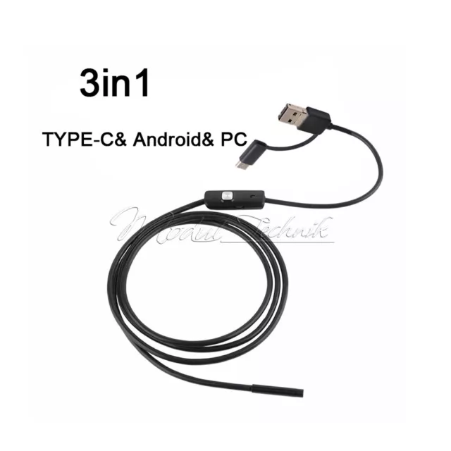 IP67 Waterproof Endoscope USB/Micro/Type-C 3-in-1 Borescope 7mm LED Snake Camera