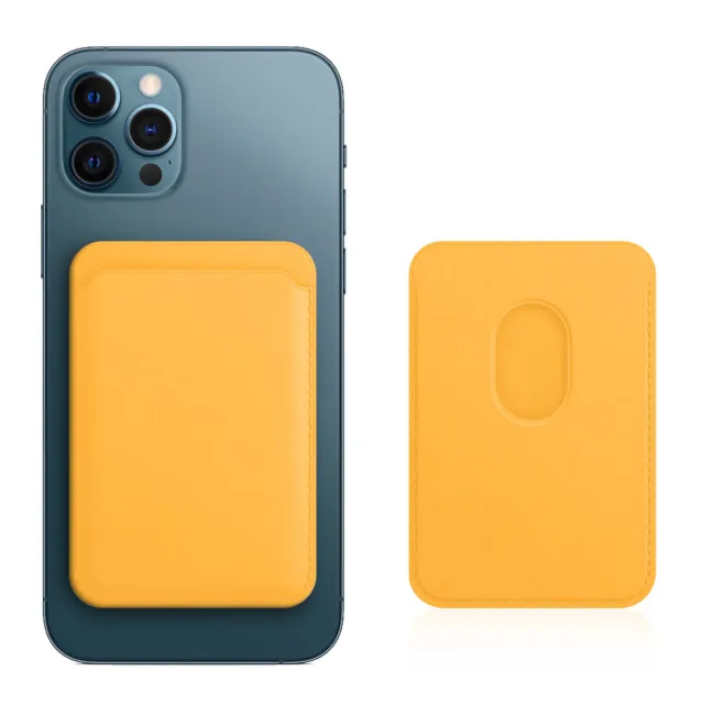 Porte Carte  iPhone 12 et 13 Revêtement en Cuir Fixation Magnétique Jaune