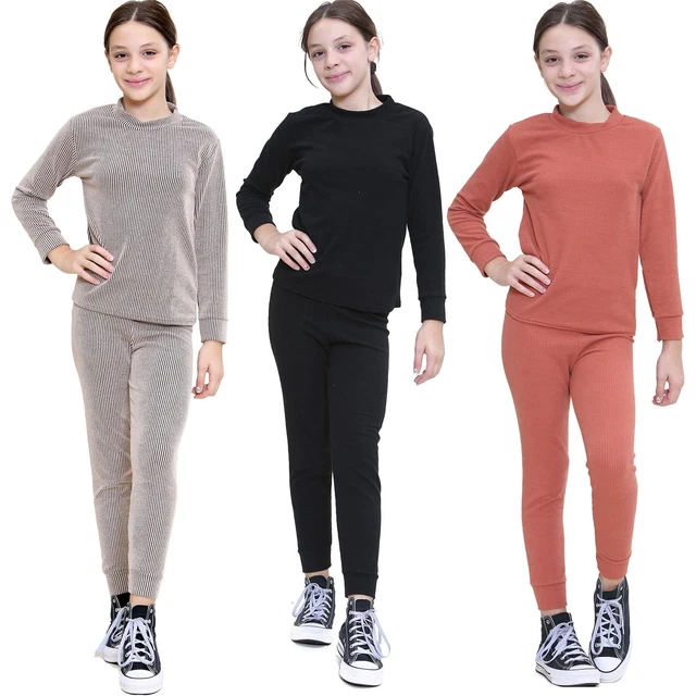 Set outfit a maniche lunghe top e inferiore a costine per bambine da salotto da indossare