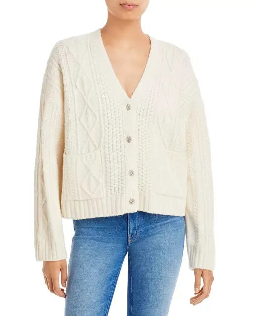 Rails Bixby Wool-Cashmere Cable Knit Cardigan Women's XS Ivory Button Closure