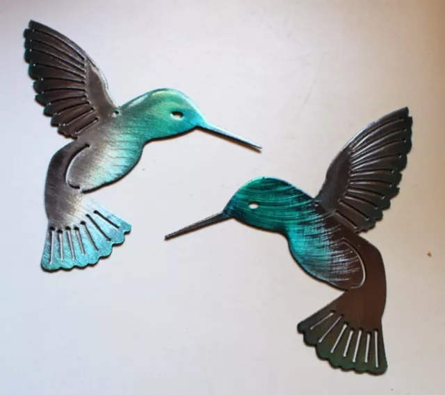 Hummingbird Pair (Left & Right) - Metal Wall Art - Teal Tainted 6" x 6"