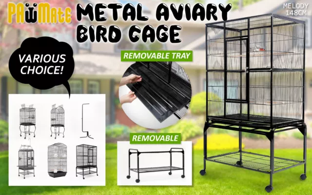 Bird Cage Parrot Aviary Pet Stand-alone Budgie Perch Castor Wheel 2 IN 1 Design 2