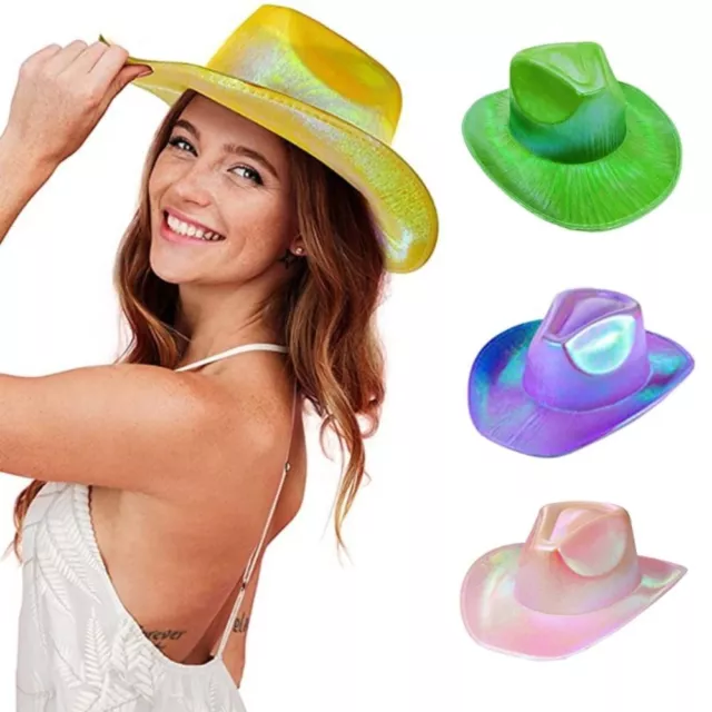 Neon Space Metallic Holographic Jazz Hat Iridescent Cowboy Hat Women Top Hat
