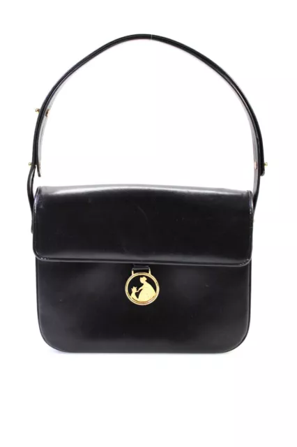 Lanvin Womens Leather Gold Tone Accent Adjustable Strap Shoulder Handbag Black