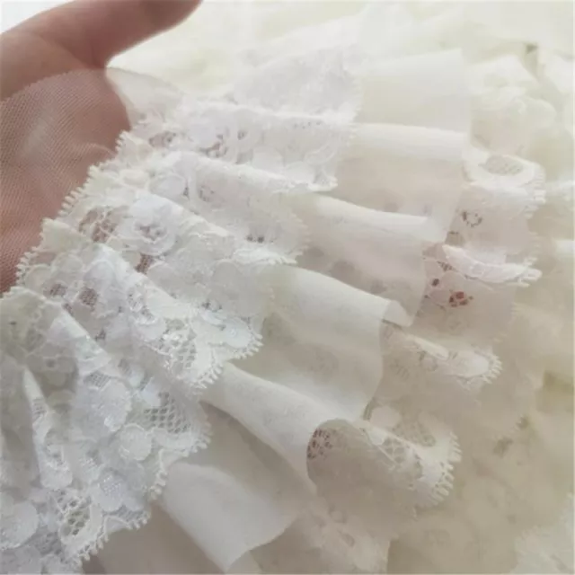 50CM White Chiffon Ruffle Lace Trim 3 Layer Pleated Ribbon Sewing DIY Craft