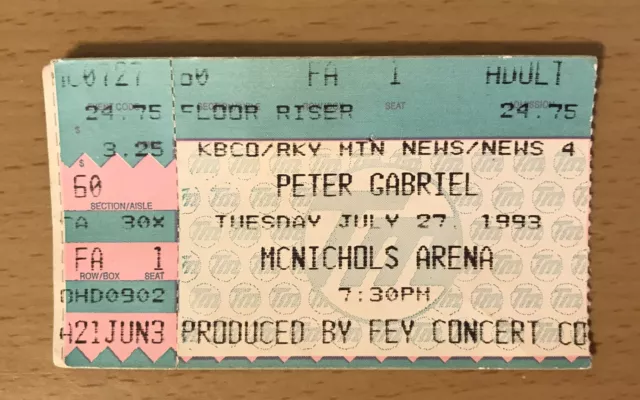 1993 Peter Gabriel Secret World Tour Denver Concert Ticket Stub Genesis So