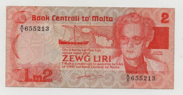 Malta 2 Liri ( 1967 ) 1986 Pick 37 Look Scans