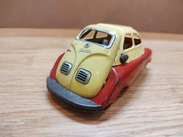 Vintage retro car litho tin. BMW Isetta car tin friction powered Japanese 60's.