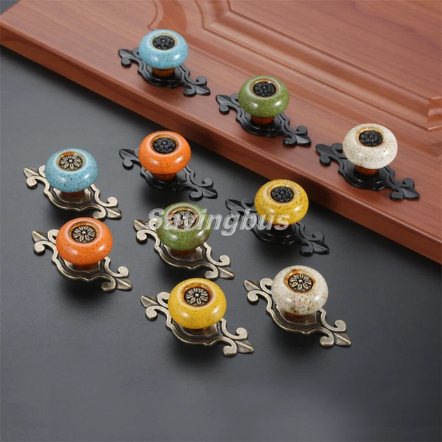 2x Retro Round Ceramic Knob Kitchen Cupboard Closet Drawer Cabinet Pull Handles