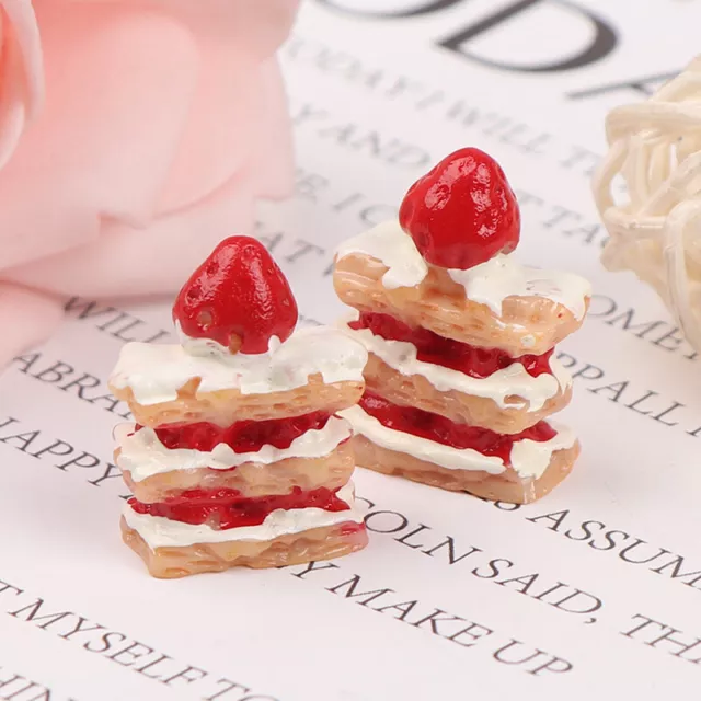 2pcs 1:12 Mini Strawberry Cake Napoleon Cake Dollhouse Miniature AccessorieN.EW