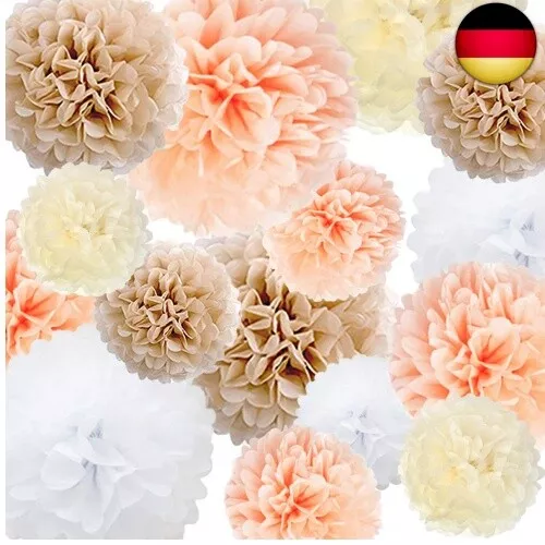 Seidenpapier Pom Poms Papier Blume 22 Pcs Champagner, Pfirsich, Elfenbein, Weiß