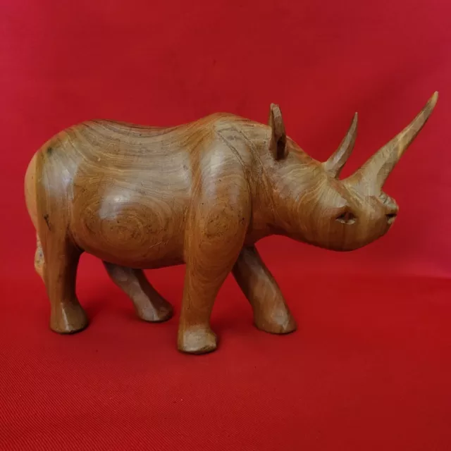 VTG Hand Carved Wooden Rhinoceros Solid Wood Rhinoceros Figurine