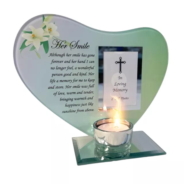 Her Smile Glass Memorial Candle Holder And Photo Frame