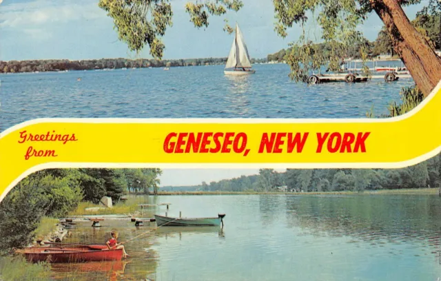 Greetings From Geneseo Boats Lake Multi Views Geneseo,NY Vtg 1960's Postcard