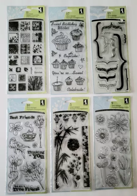 Lot Of 6 Pkgs. New Inkadinkado Clear Stamps Cupcakes, Brackets, Flowers, Friends