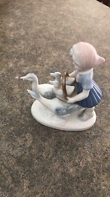 Rare Vintage Gerold Porcelain Blue & White Girl With Geese, Bavaria, W. Germany,