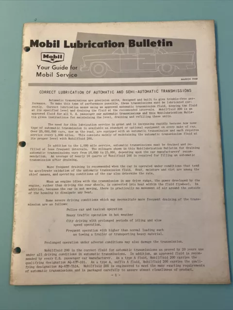 1959 Mobil Oil  Lubrication Bulletin Of Semi & Automatic Transmission 31 Pages