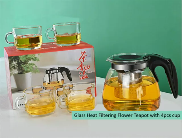 5pcs set of 1000ml  Heat Resistant Glass Teapot  with 4pcs Cups Infuser Filter