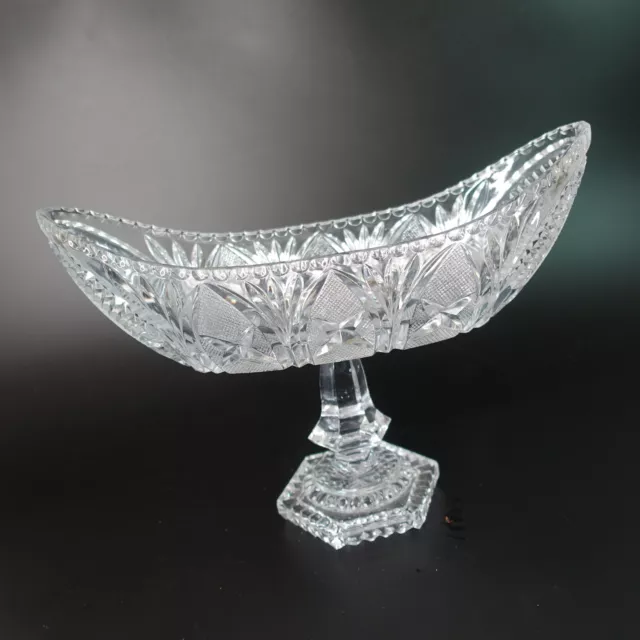 Vtg Empoli LARGE Cut Lead Crystal Centerpiece Pedestal Fruit Bowl Hobstar Italy