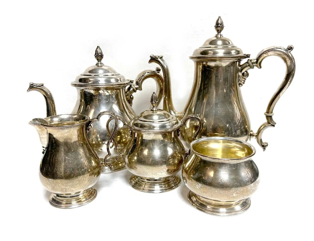 ANTIQUE INTERNATIONAL STERLING PRELUDE 5pc TEA SET 9 & 10 cup SERVERS C348 GREAT