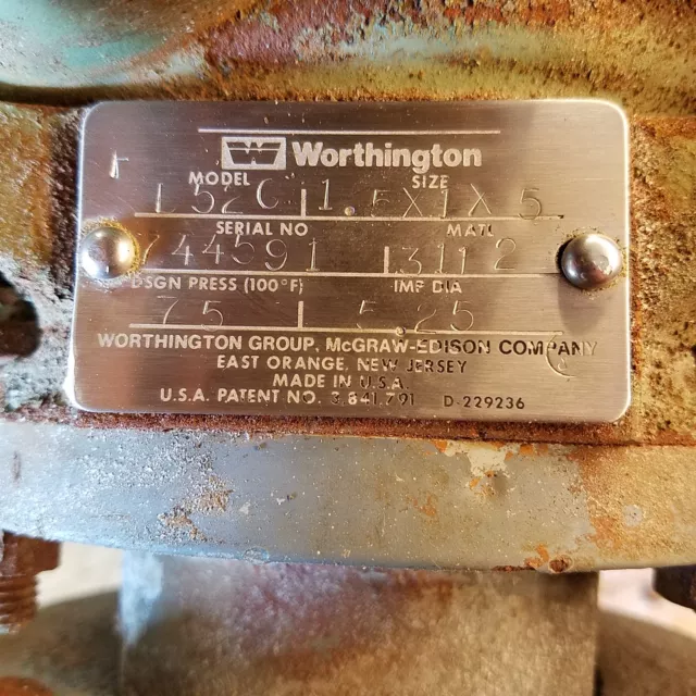 Worthington D52C, Size: 1.5x1x5 w/ Baldor 1/2HP 1725Rpm 56C Motor 115/230V 3