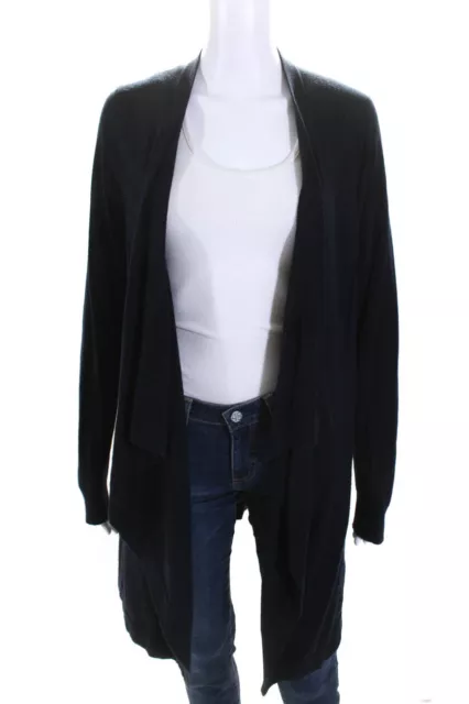 Vince Womens Merino Wool Knit Draped Open Front Cardigan Sweater Navy Size L