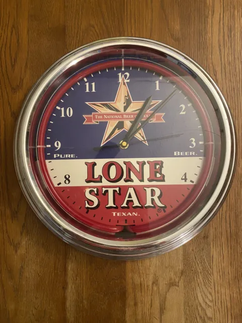 Vintage LONE STAR Beer Round Advertising Clock Texas WORKS!! Read Description