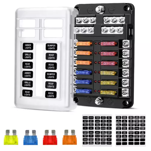 12 Way Blade Fuse Box Block & Auto Marine FuseBox Holder 12V32V Bus Bar Car Kit