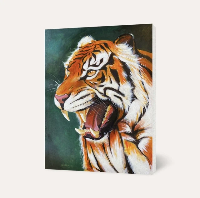 Quadro Acrilico Su Tela Aldo Sortino Tigre Agguato 70x100cm Pittore Italiano