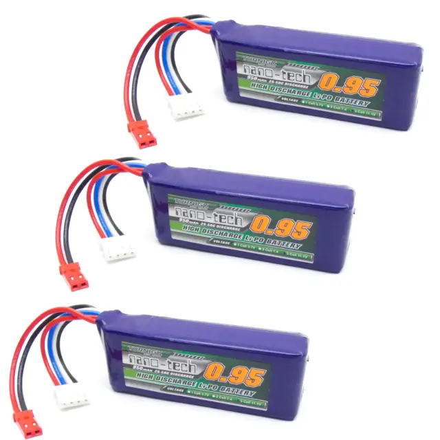 3 piezas Batería LiPo Turnigy Nano-Tech 950mAh 3S 11.1V 25C 50C (conector JST)