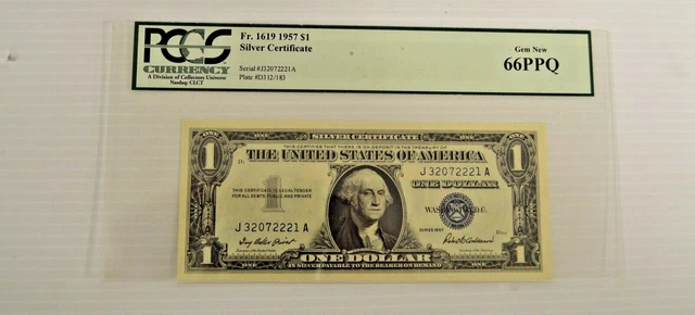 Pcgs Ppq Graded 66, 1957 $1 Silver Certificate , ( Gem New)