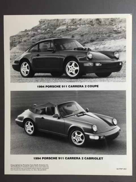 1994 Porsche 911 Carrera 2 Coupe & Cabriolet B&W Press Photo PCNA Issued RARE!!